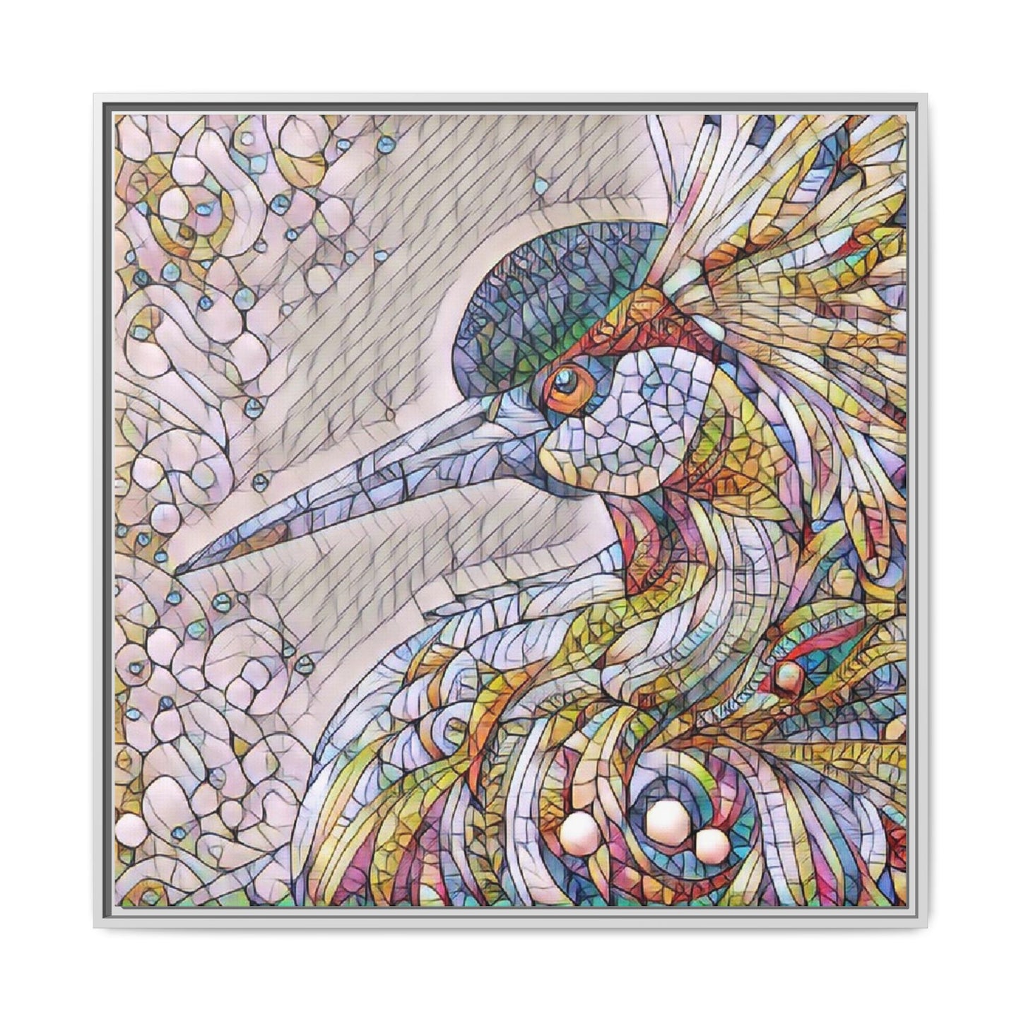 Colorful Stained-Glass Heron Matte Canvas Framed Wall Art
