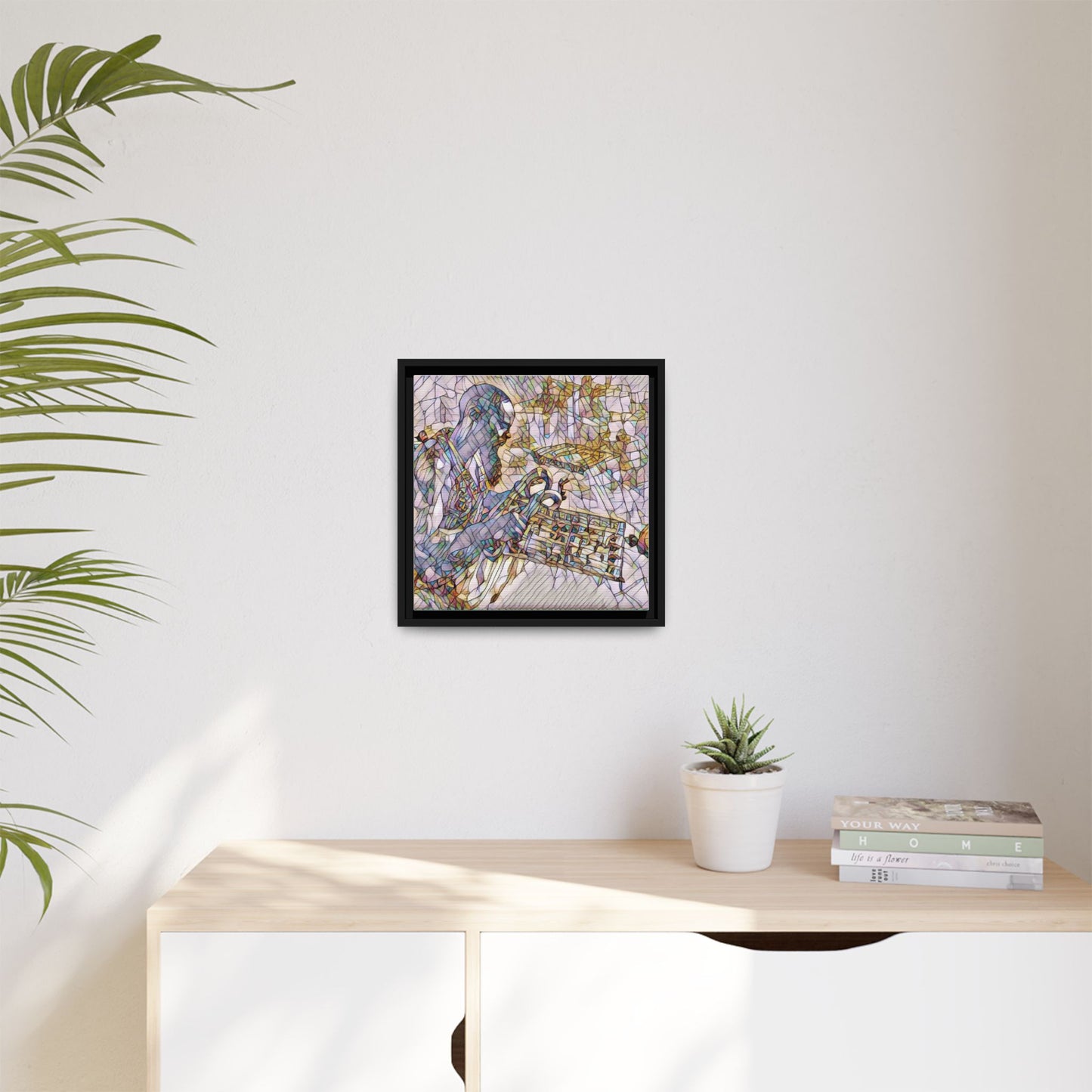 Framed Matte Canvas Art – Abstract Musician with Keyboard (Multi-Color)
