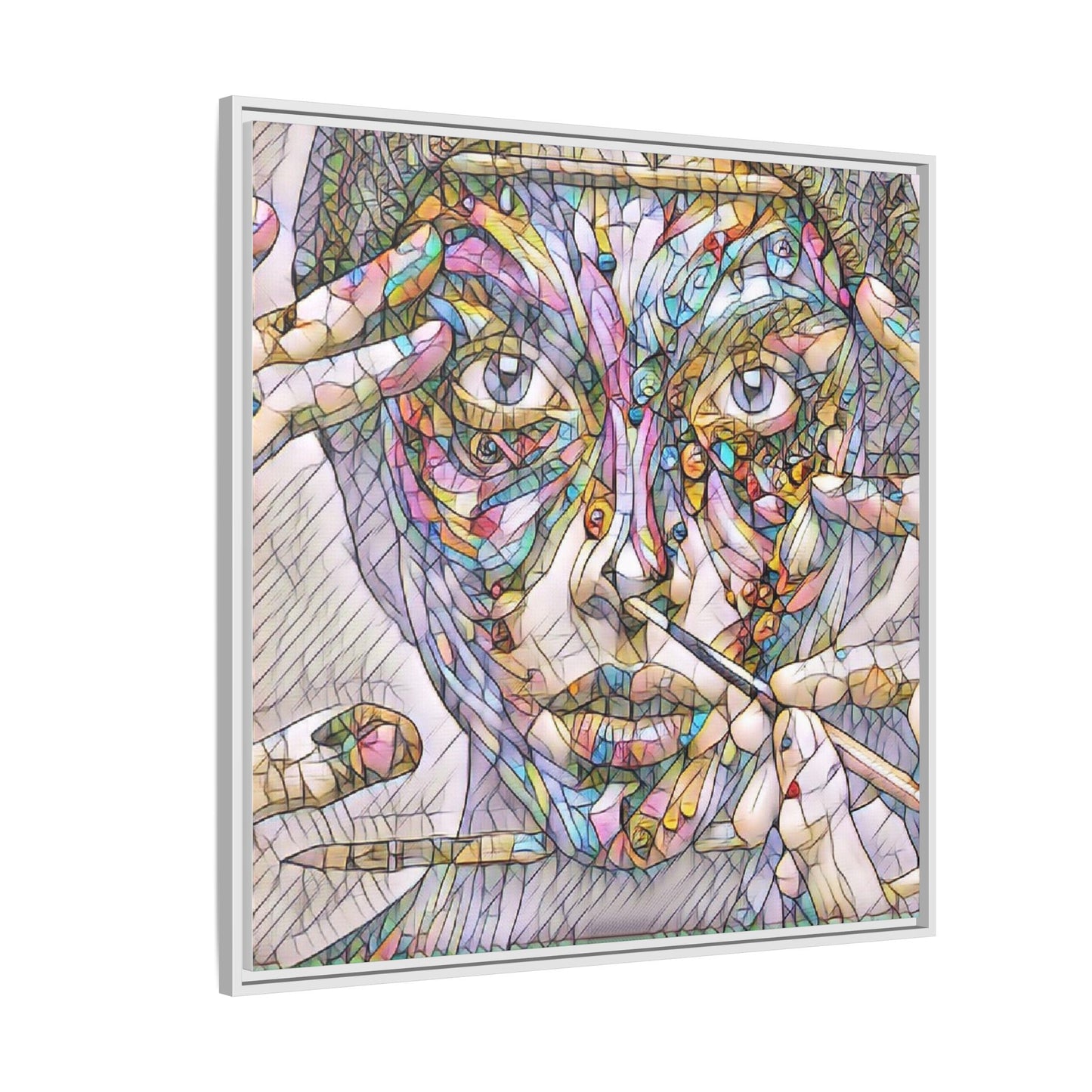 Framed Abstract Mosaic Face Canvas — Colorful Modern Wall Art