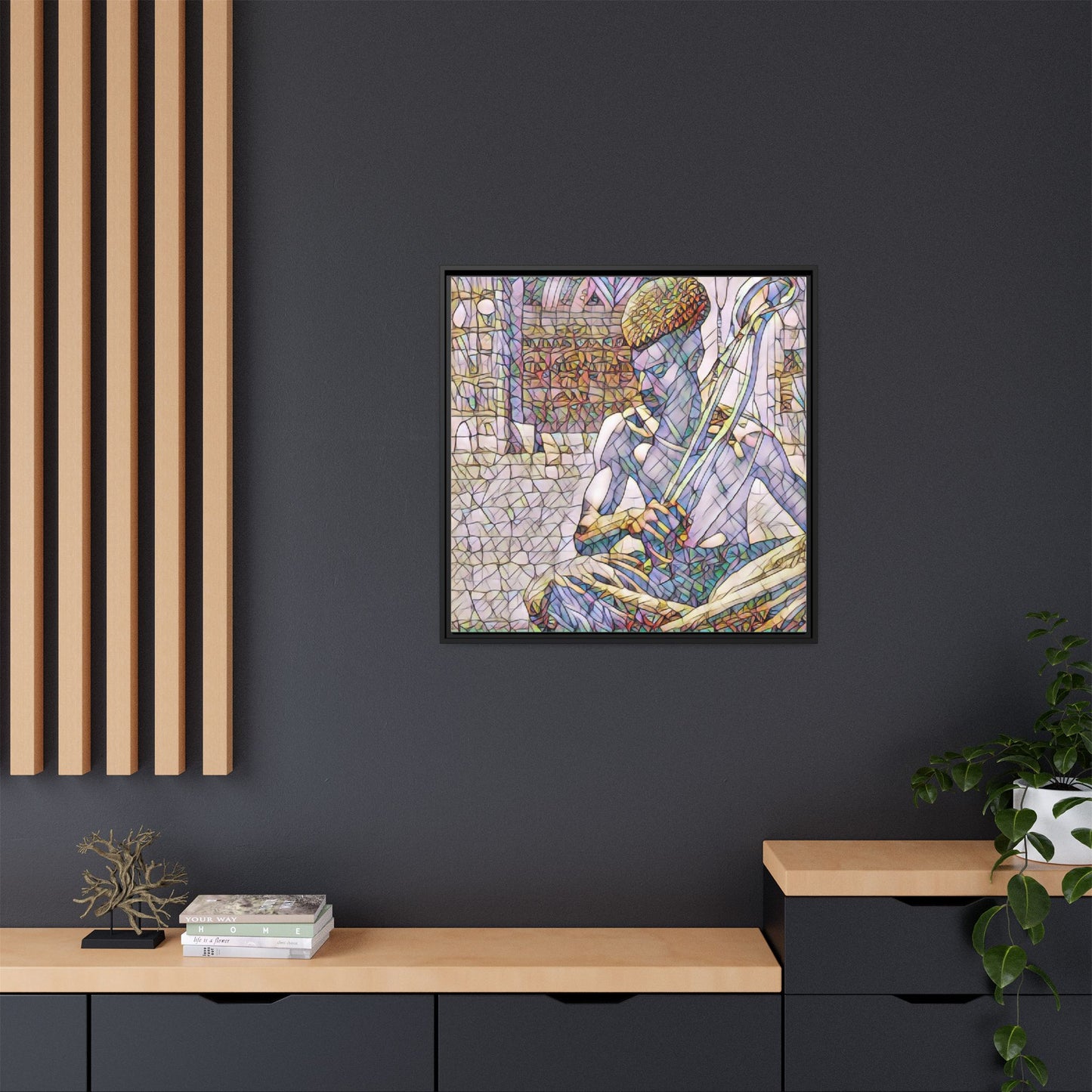 Framed Matte Canvas Art – Stained-Glass Style Musician Print