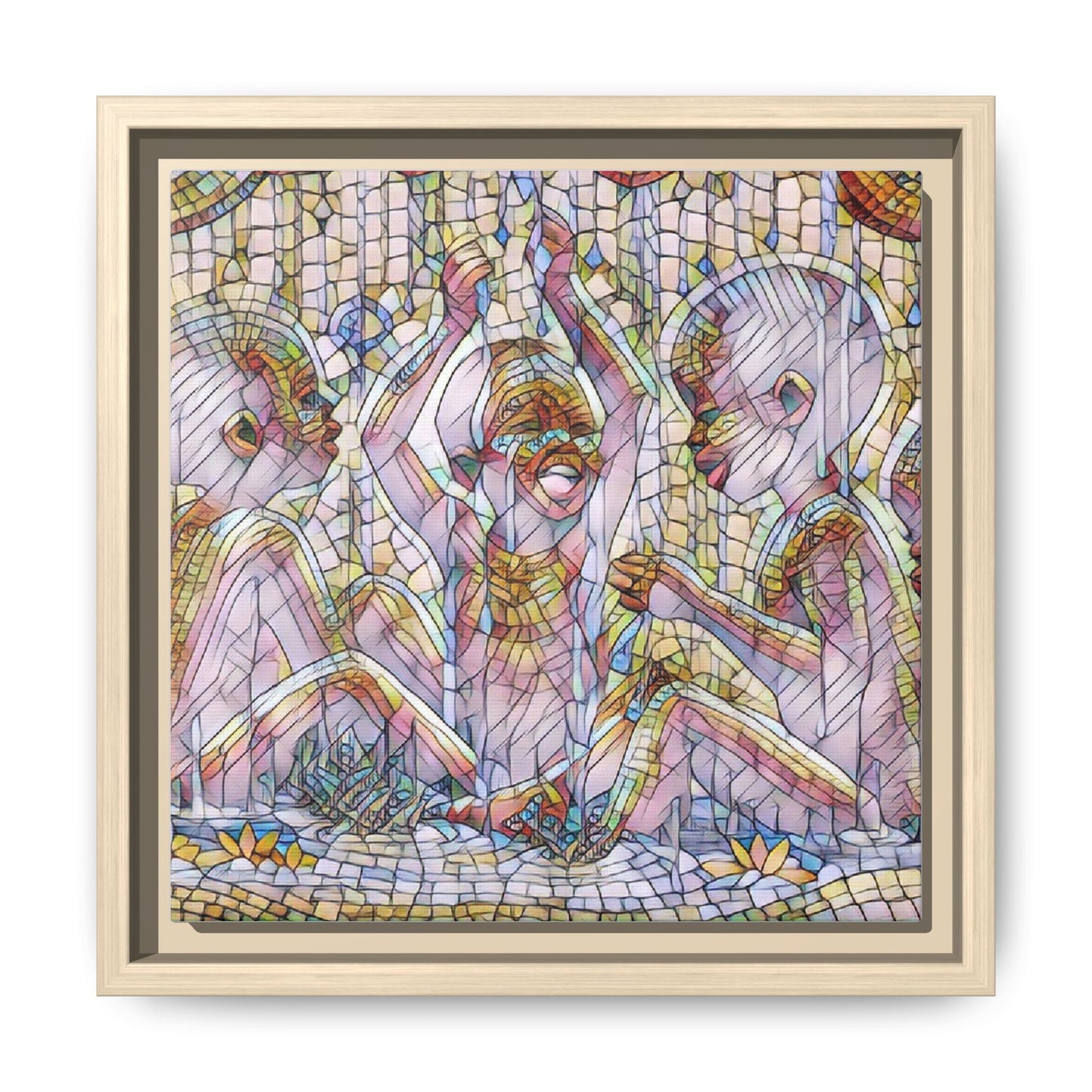Framed Matte Canvas Art — Mosaic Children Playing (Multicolor)