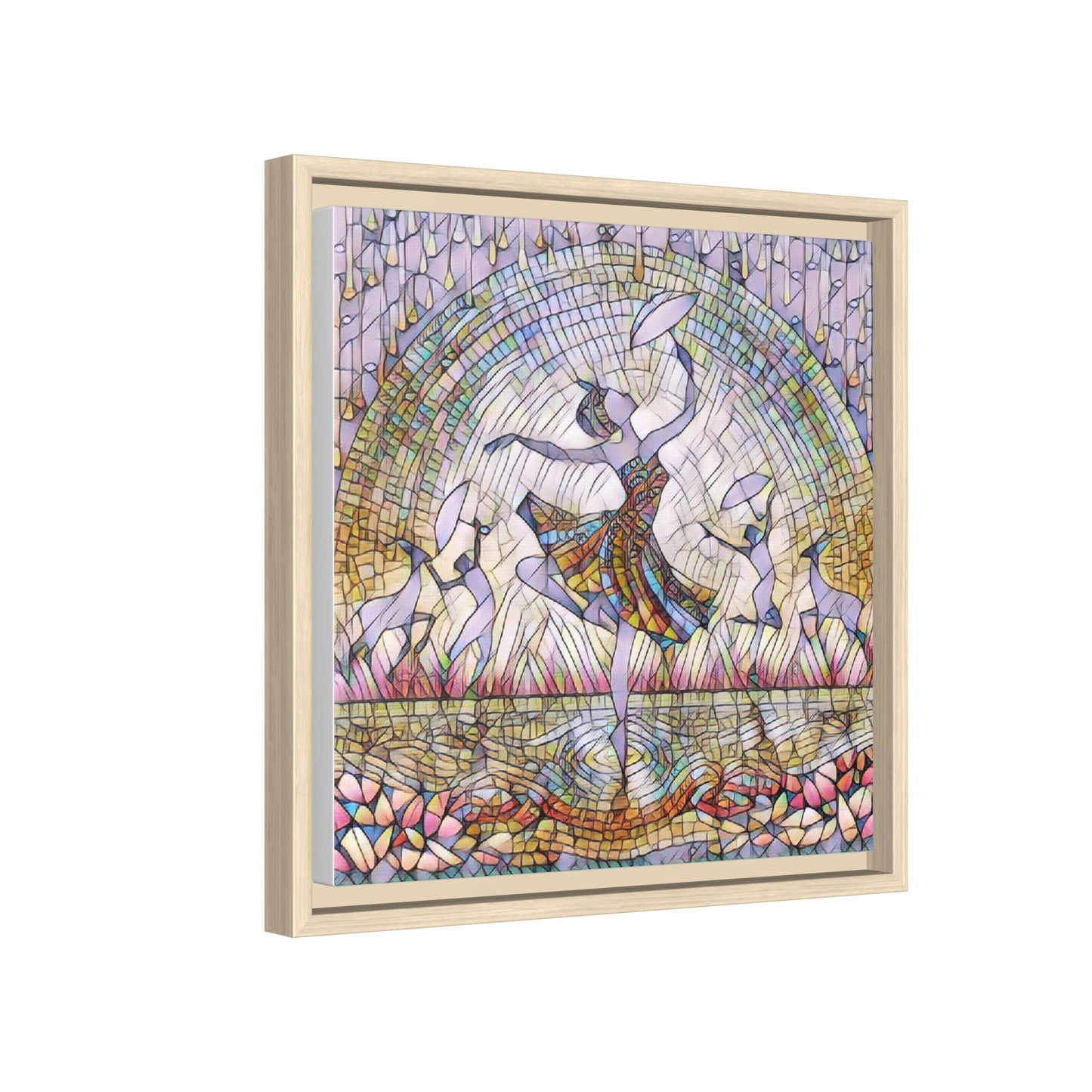 Stained Glass Ballerina Framed Canvas Art — Dancer Mosaic Wall Decor