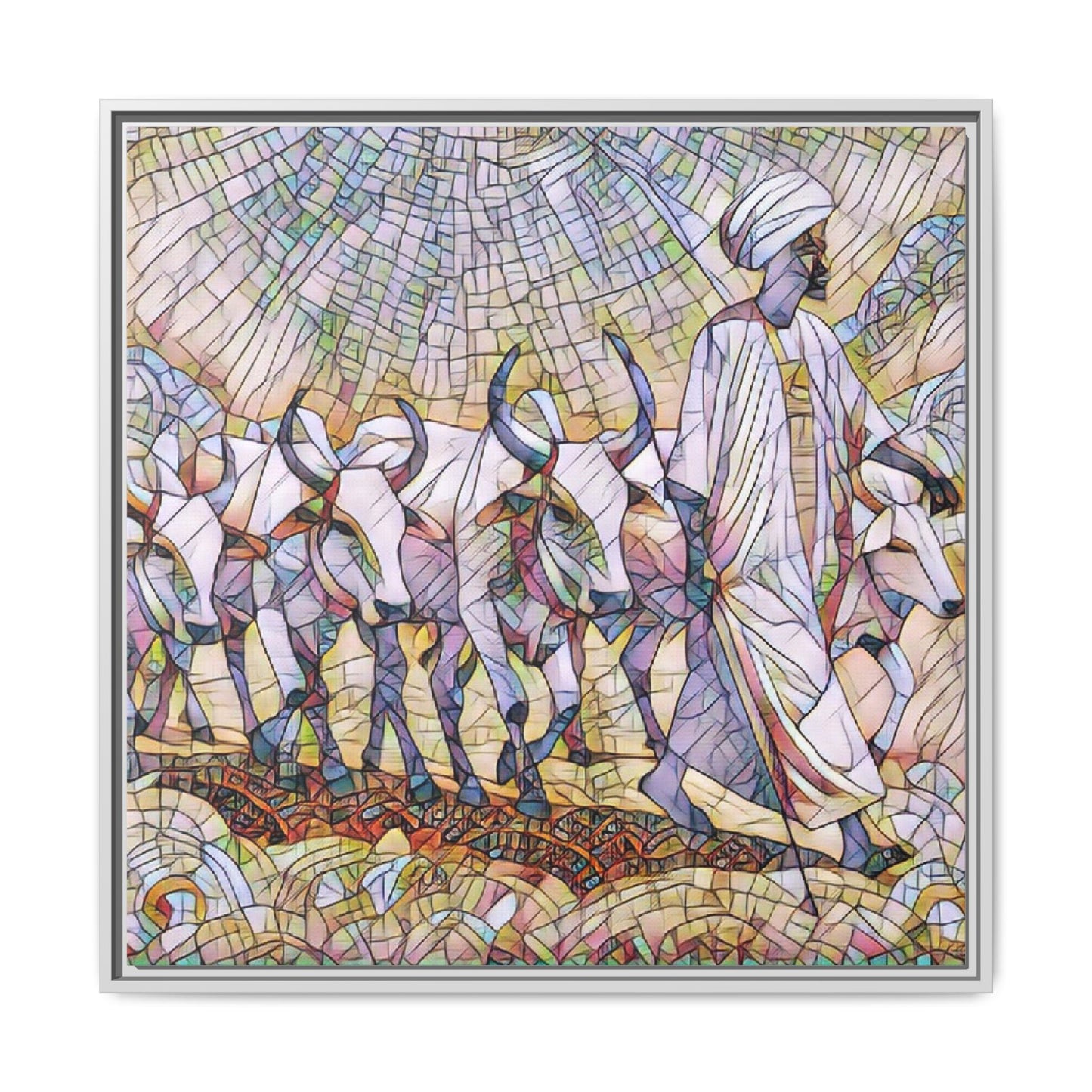 Framed Matte Canvas Art — African Herdsman Mosaic Print