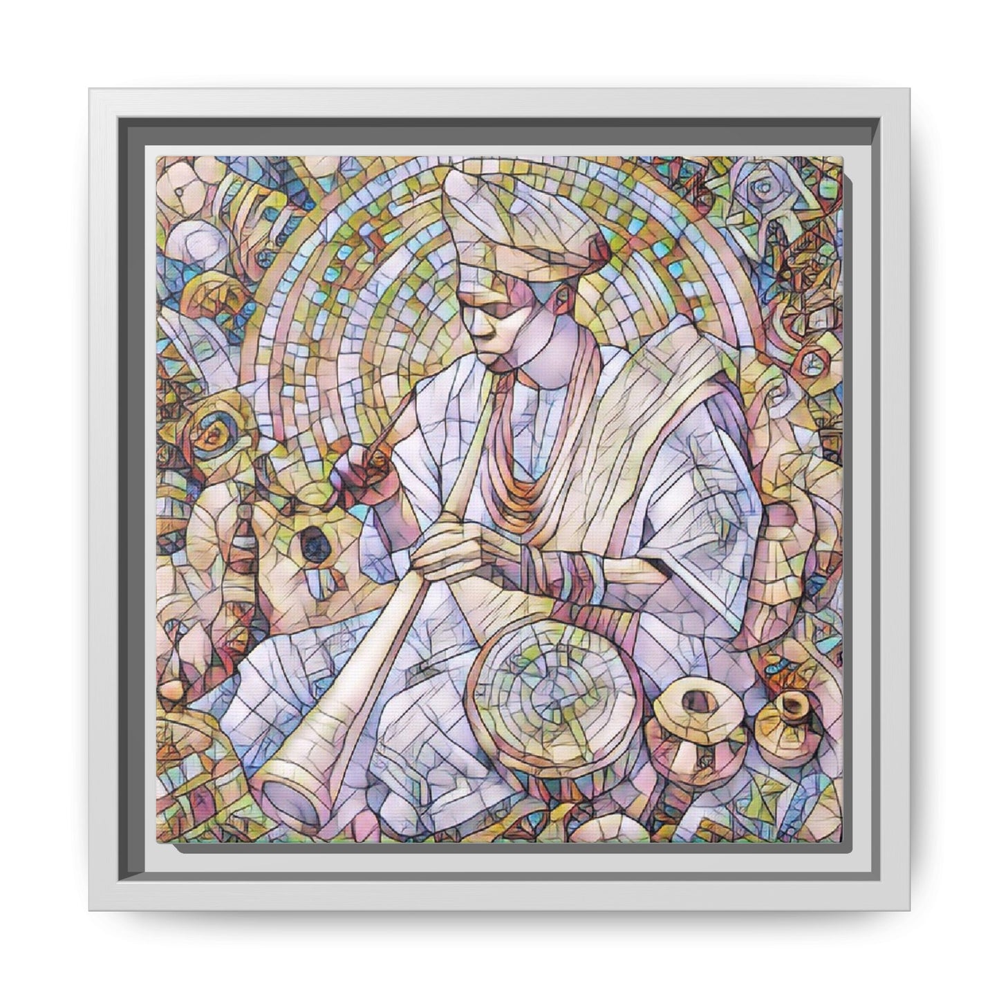 Framed Matte Canvas Print — African Drummer Mosaic Art