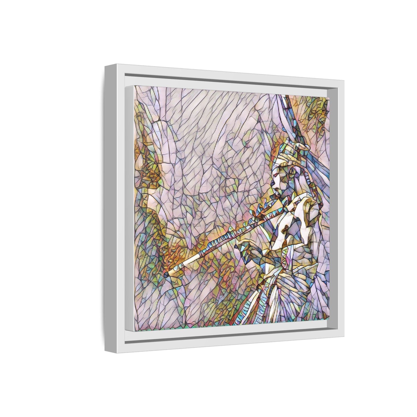 Abstract Tribal Flutist Matte Canvas Framed Wall Art