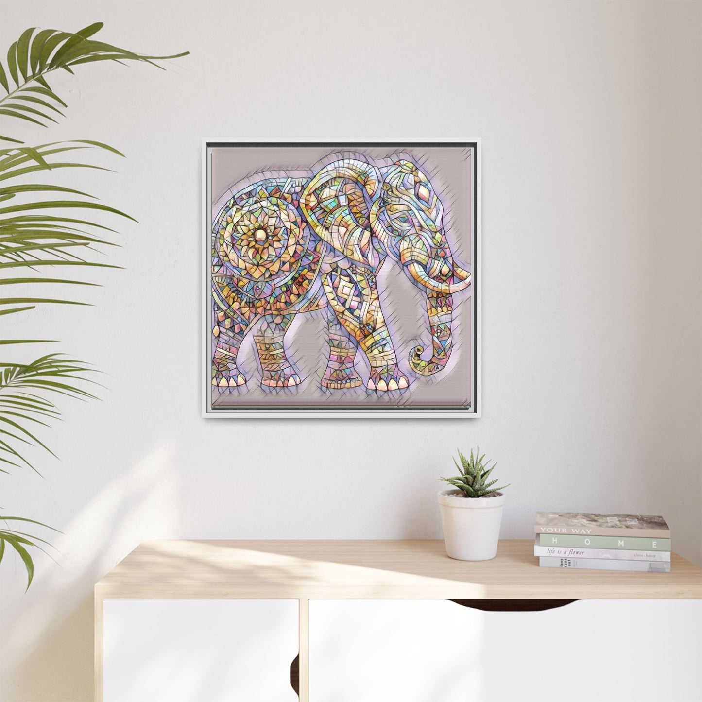 Colorful Mosaic Elephant Framed Canvas Print