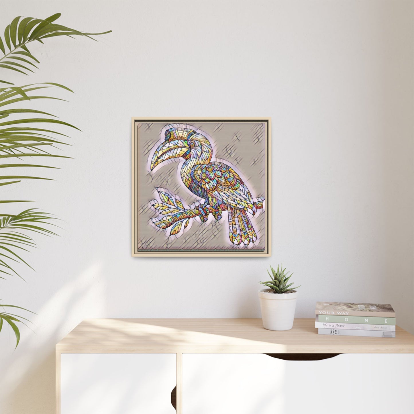 Colorful Stained Glass Toucan Matte Canvas Framed Wall Art