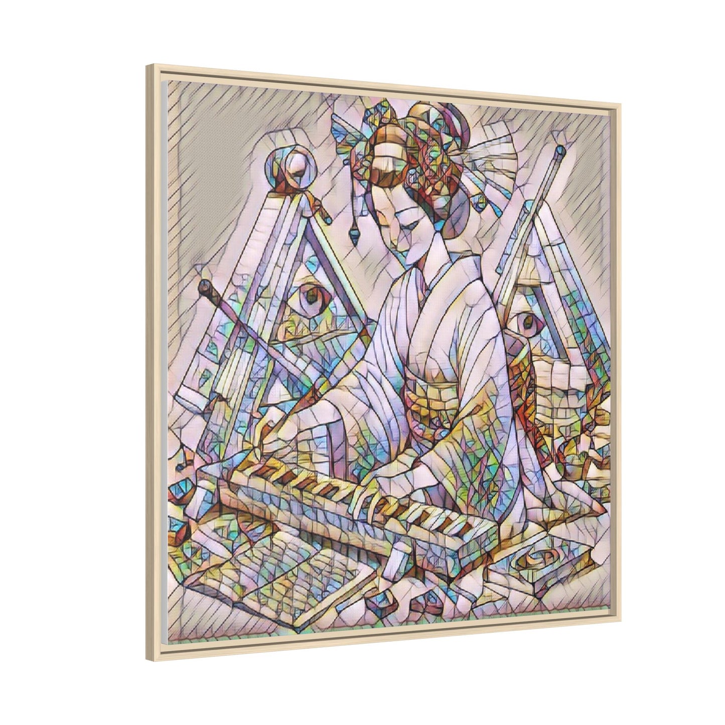 Framed Matte Canvas: Stained-Glass Geisha Wall Art