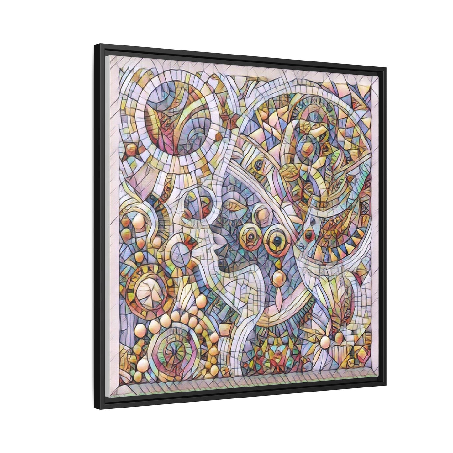 Abstract Mosaic Framed Canvas Art — Multicolor Geometric Wall Decor