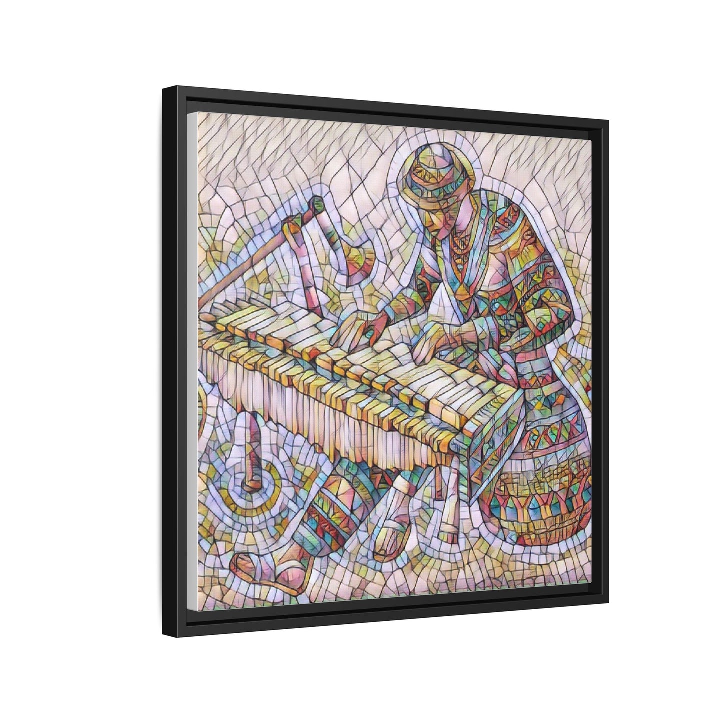 Framed Canvas Art - Colorful Mosaic Vibraphone Musician Print