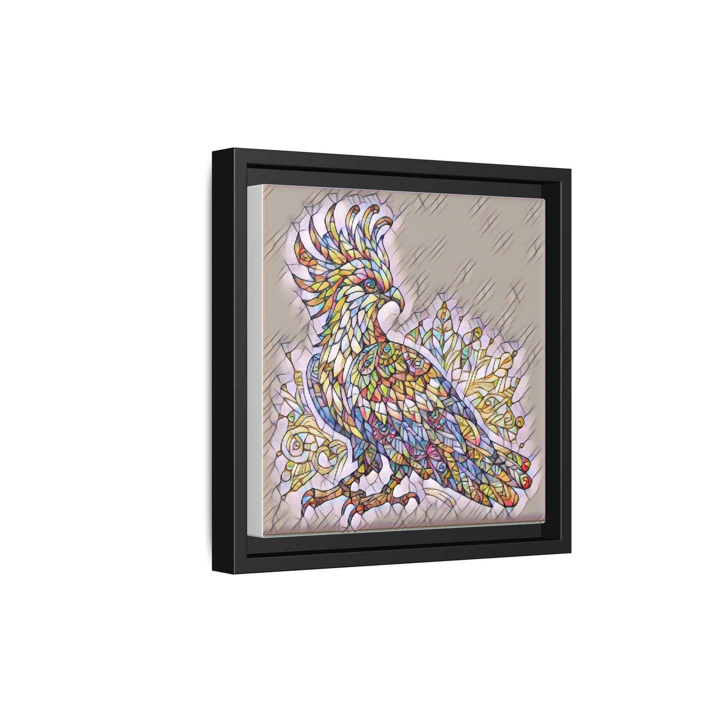 Colorful Stained-Glass Cockatoo Matte Framed Canvas