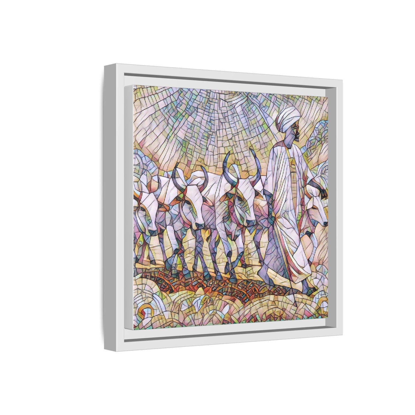 Framed Matte Canvas Art — African Herdsman Mosaic Print