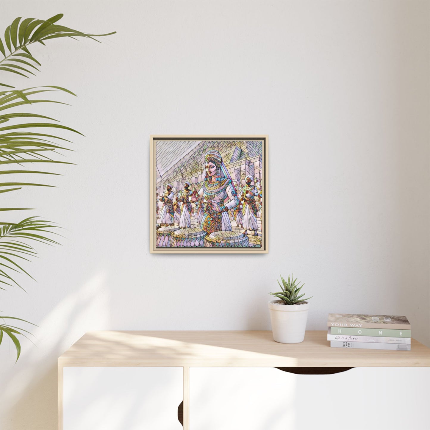Egyptian Drummers Framed Canvas Art — Colorful Egyptian Dancer Wall Decor