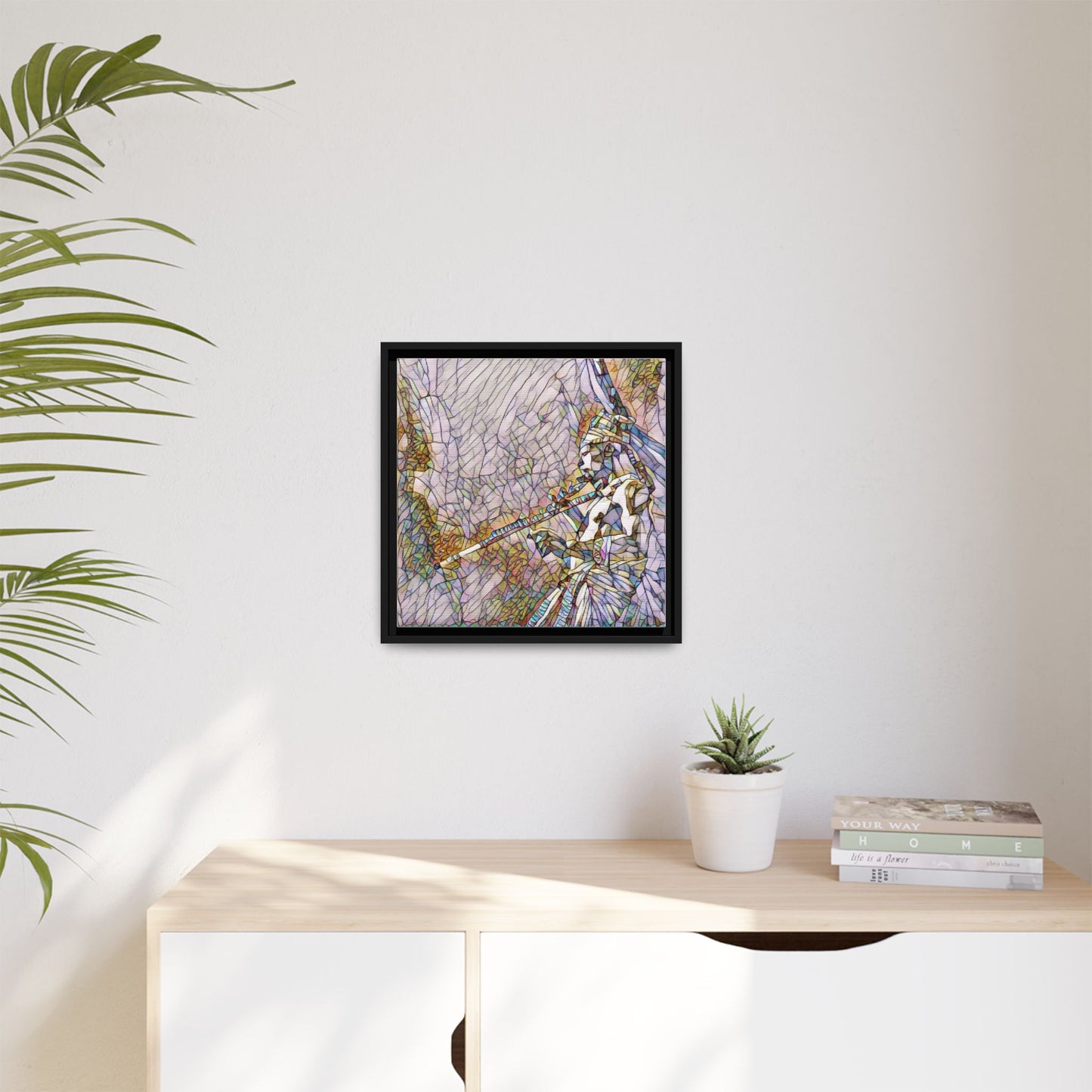 Abstract Tribal Flutist Matte Canvas Framed Wall Art
