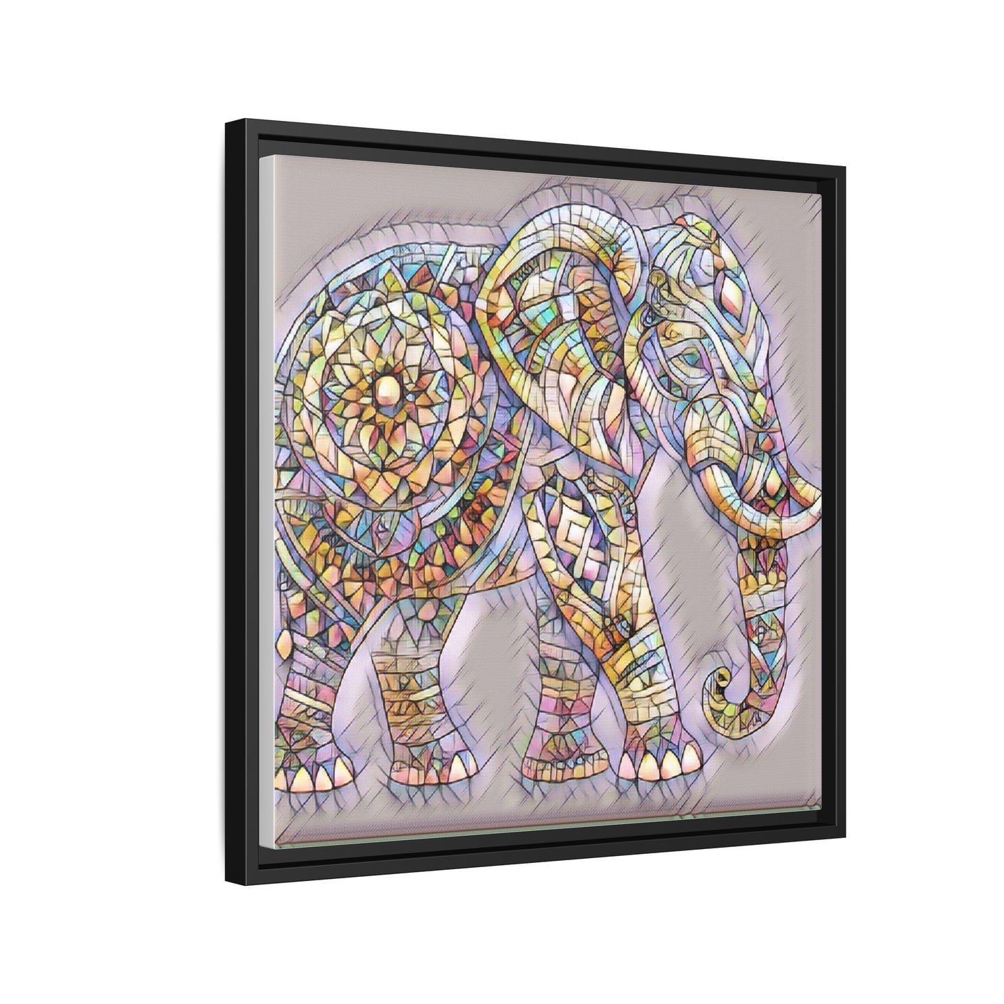Colorful Mosaic Elephant Framed Canvas Print