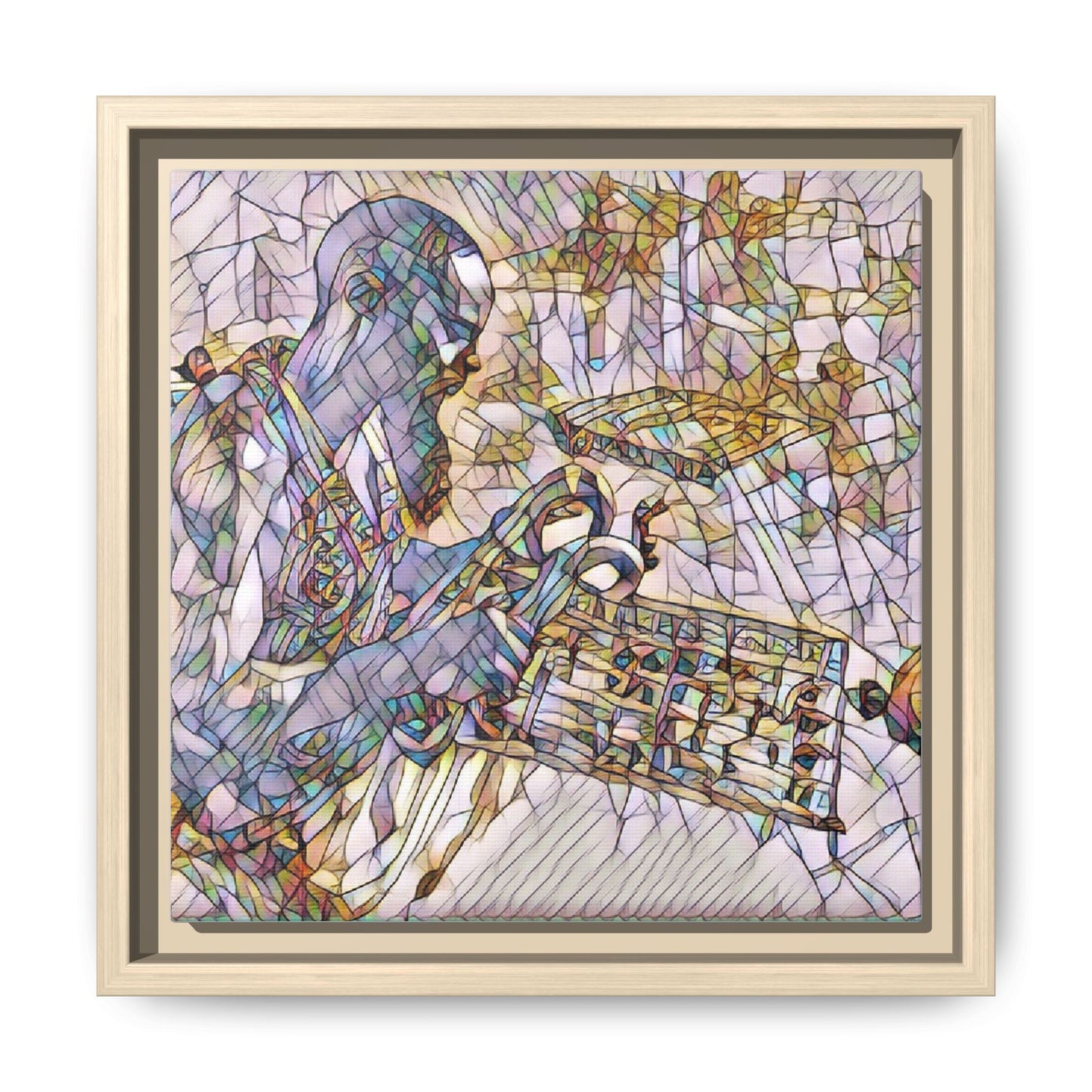 Framed Matte Canvas Art – Abstract Musician with Keyboard (Multi-Color)