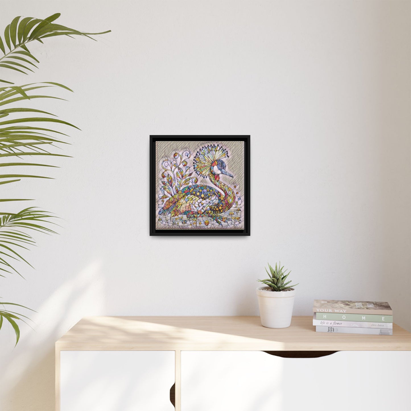 Colorful Peacock Mosaic Framed Canvas Art