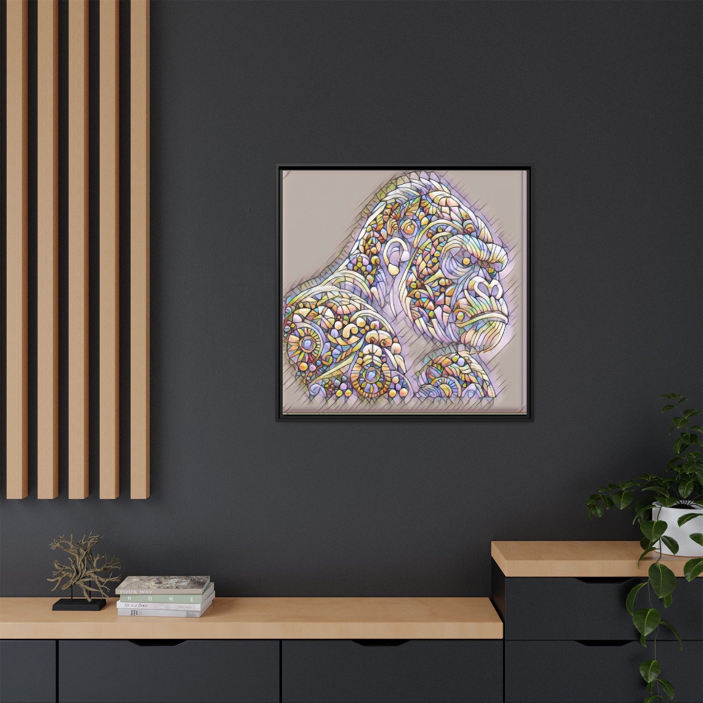 Colorful Ornate Gorilla Matte Canvas Framed Wall Art