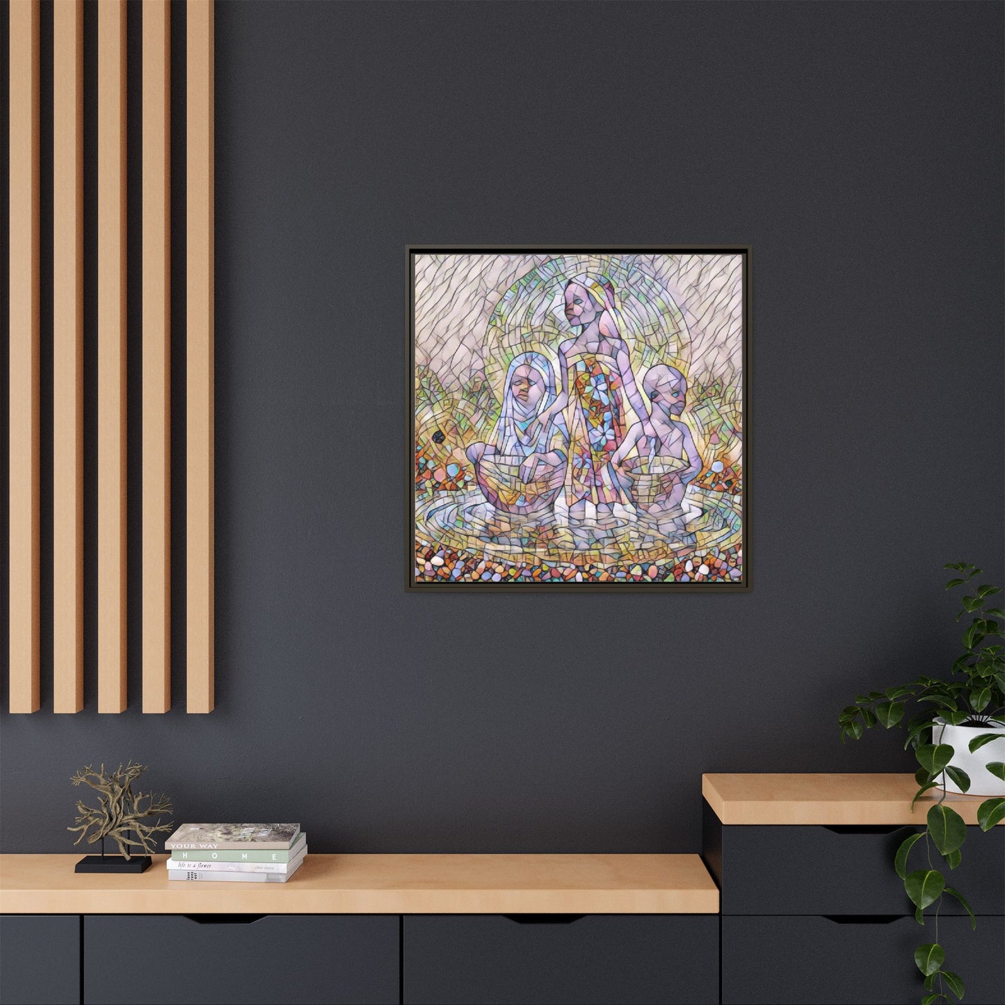 Framed Matte Canvas Art — Stained Glass Trio Women Illustration