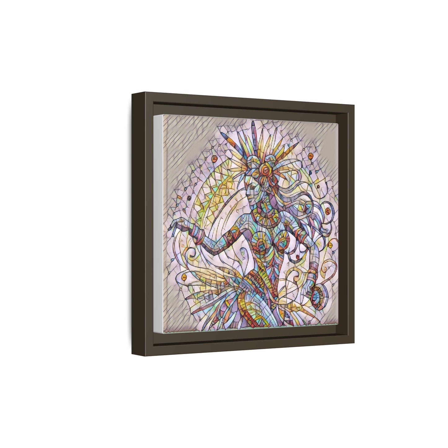 Colorful Mermaid Mosaic Framed Canvas Art — Boho Ocean Wall Decor