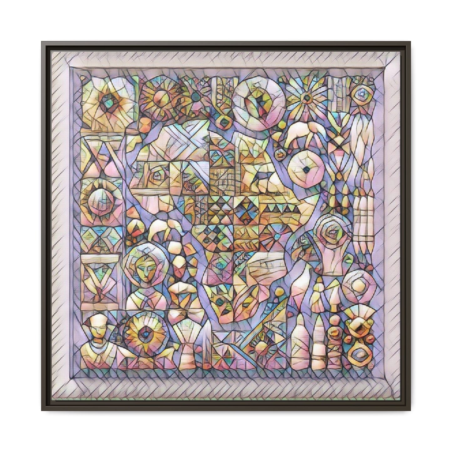 Framed Abstract Mosaic Matte Canvas Art — Pastel Geometric Wall Decor