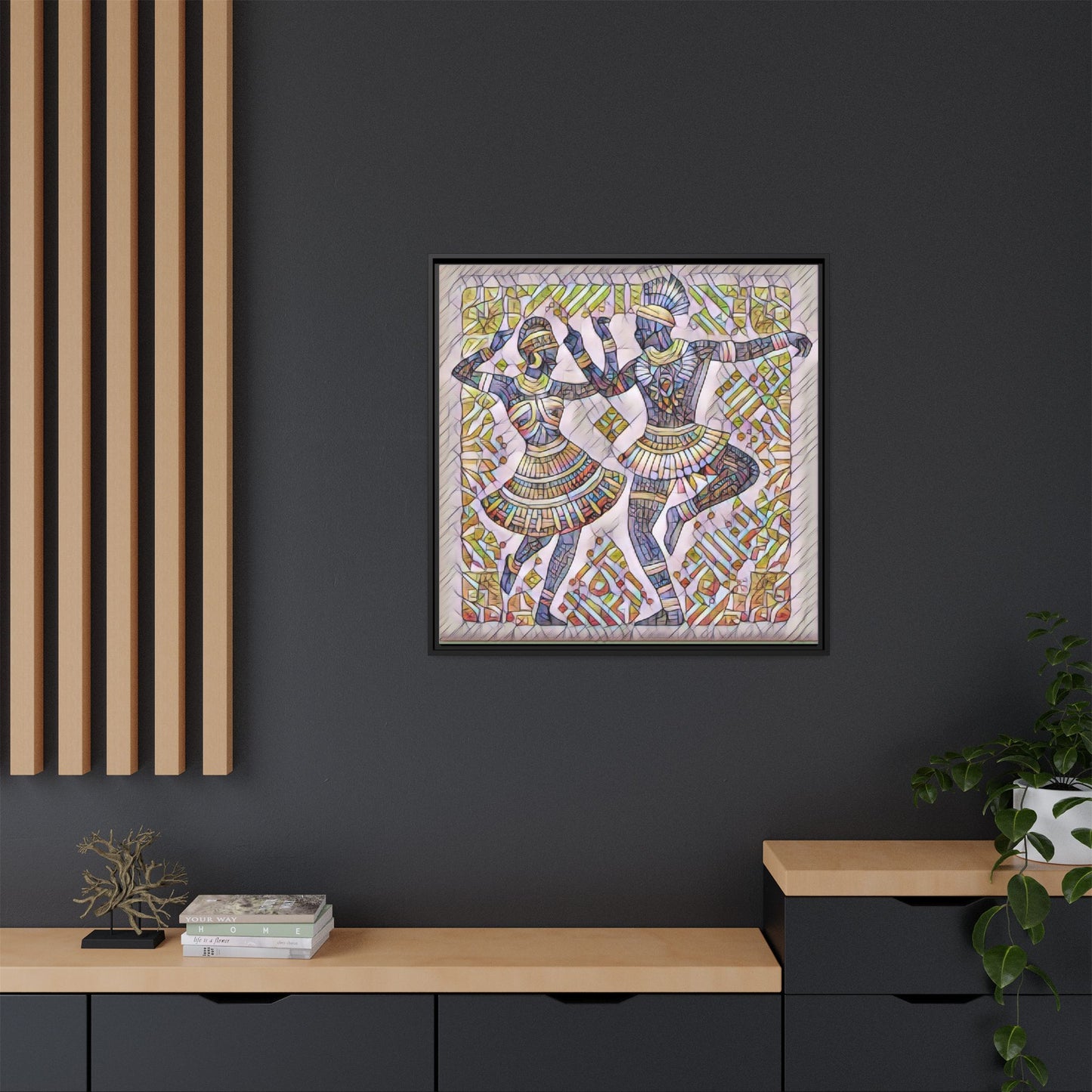 Framed Matte Canvas Print — Colorful Tribal Dancers Wall Art