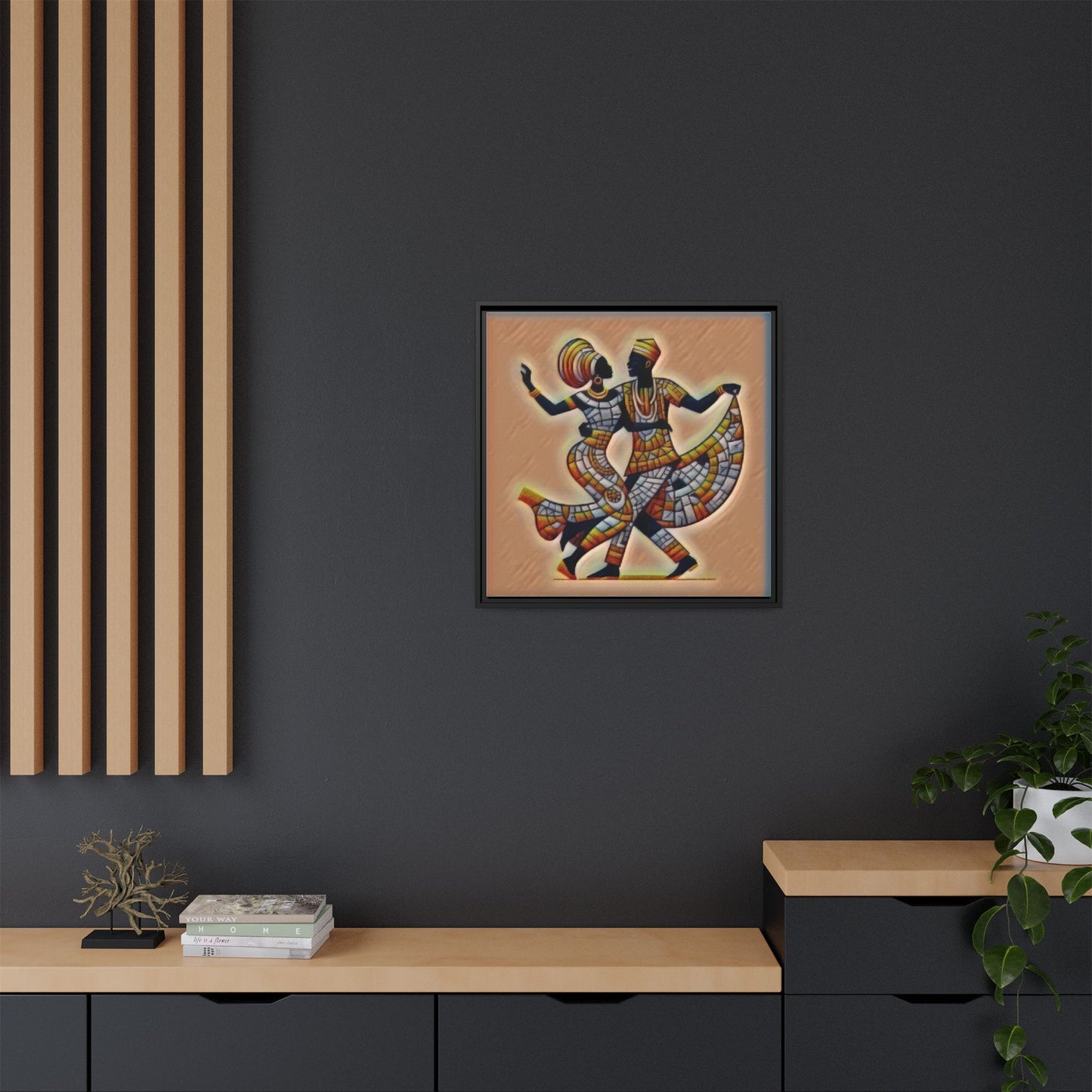 Framed African Dance Mosaic Art Print — Matte Canvas Wall Decor