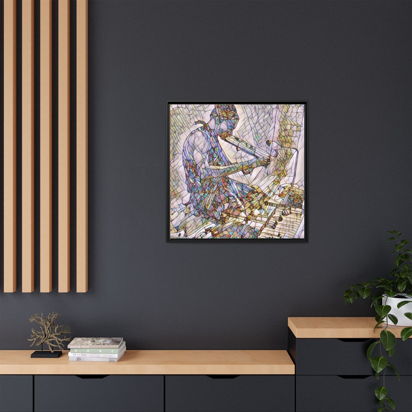 Abstract Violinist Matte Framed Canvas – Colorful Musical Art Print