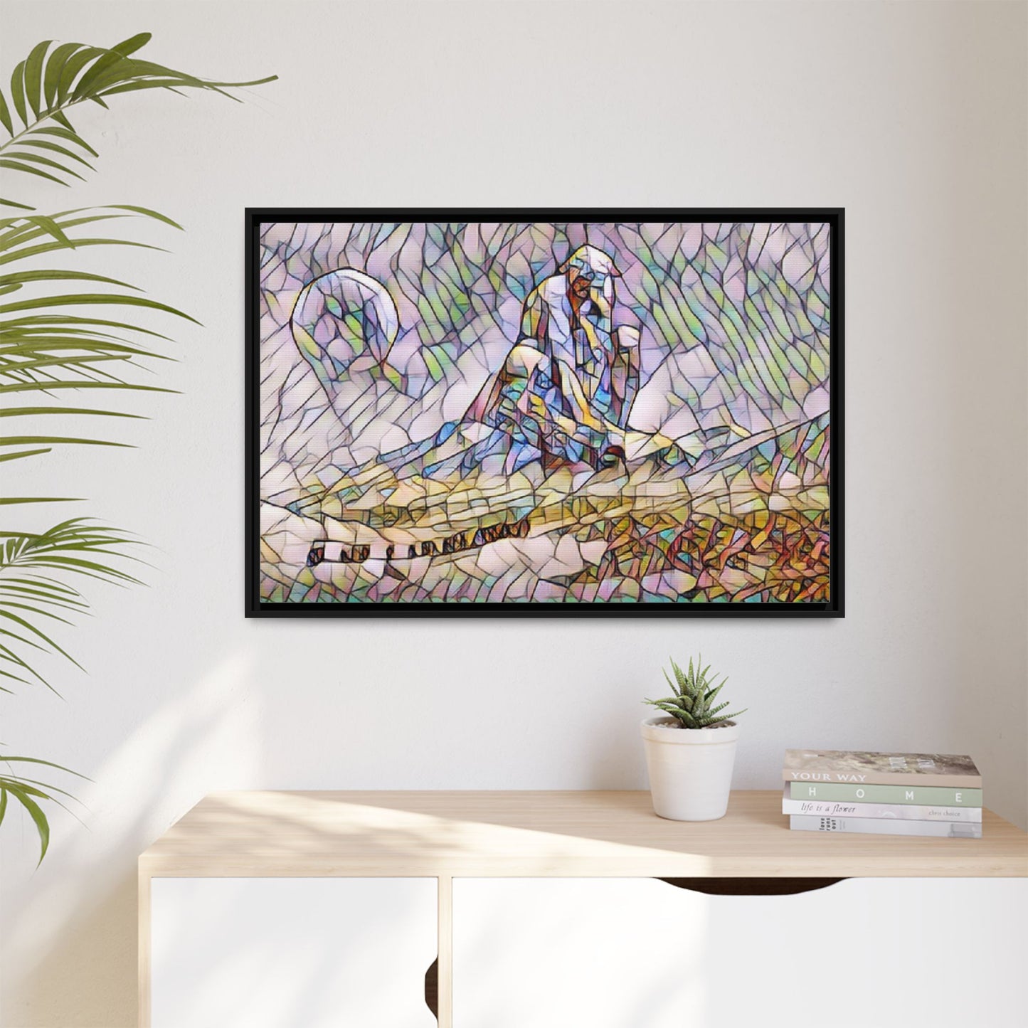 Stained-Glass Surfing Canvas Print — Framed Matte Wall Art