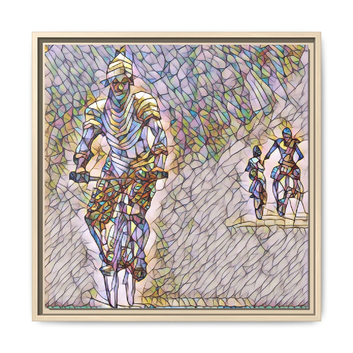 Cyclists Mosaic Matte Canvas Framed Wall Art