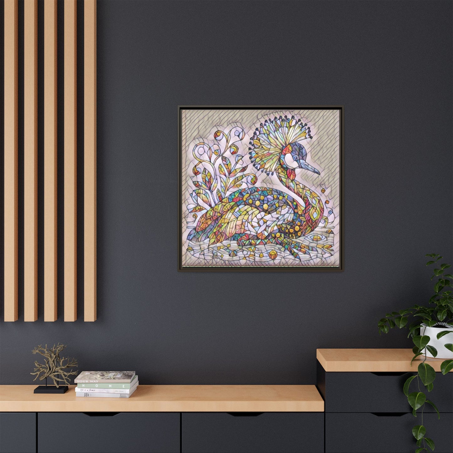Colorful Peacock Mosaic Framed Canvas Art