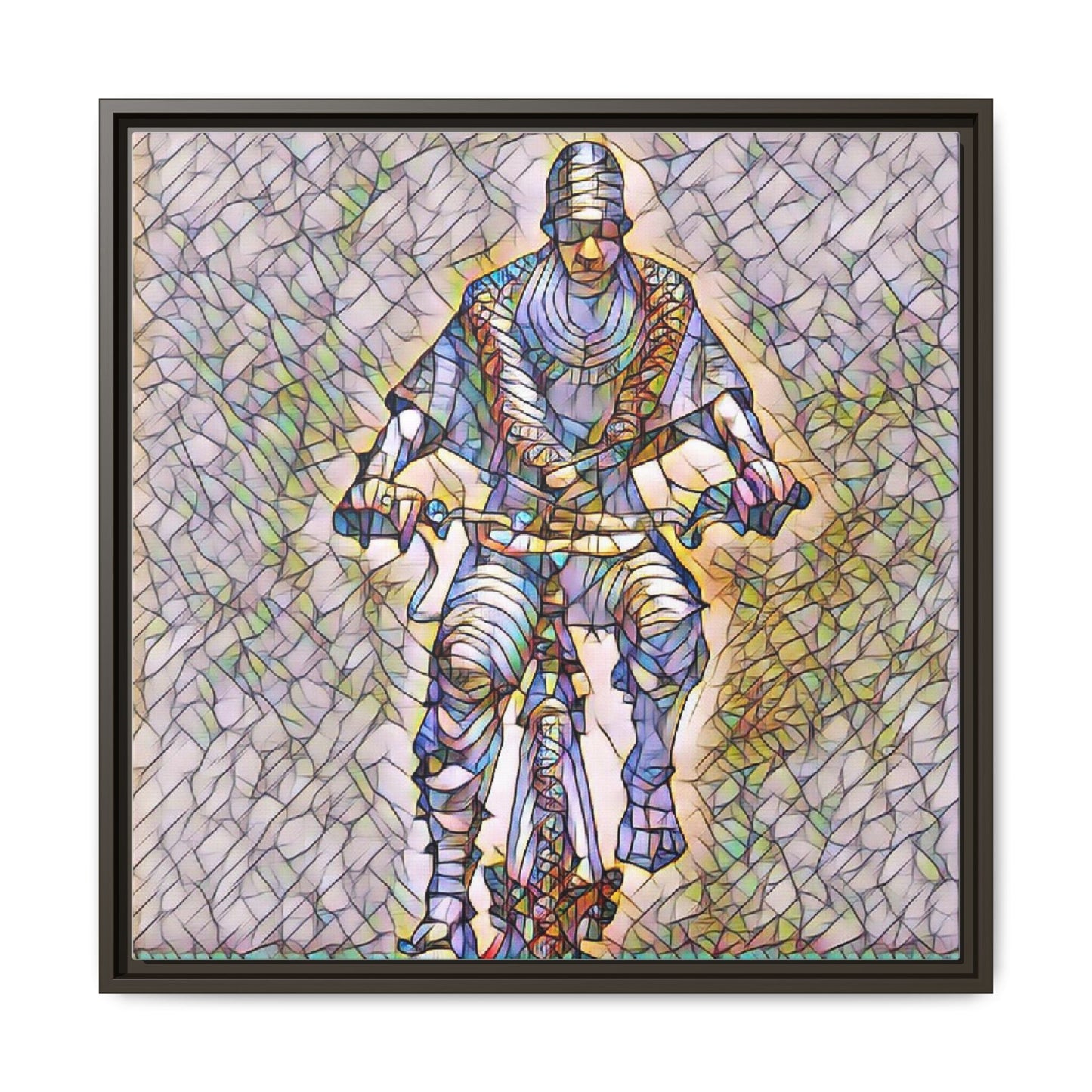 Framed Matte Canvas Art - Stylized Cyclist Illustration