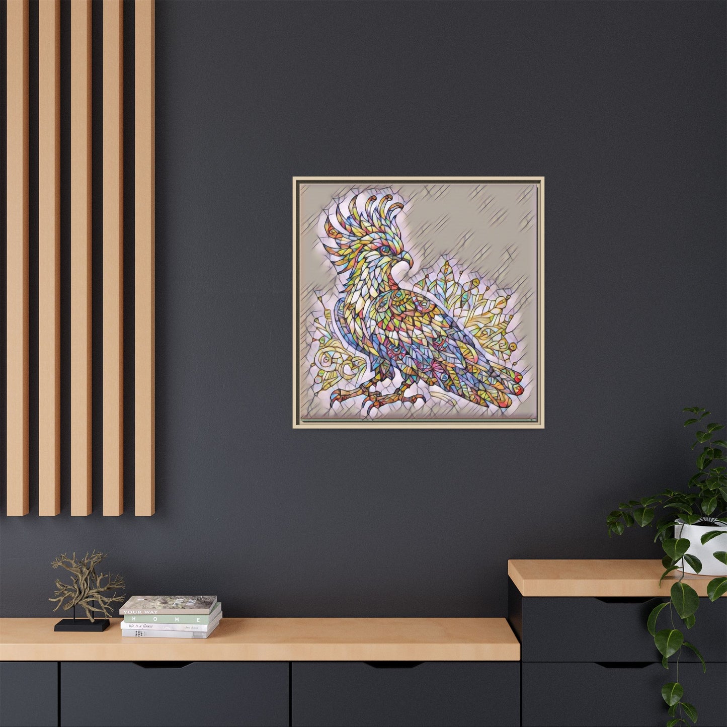 Colorful Stained-Glass Cockatoo Matte Framed Canvas
