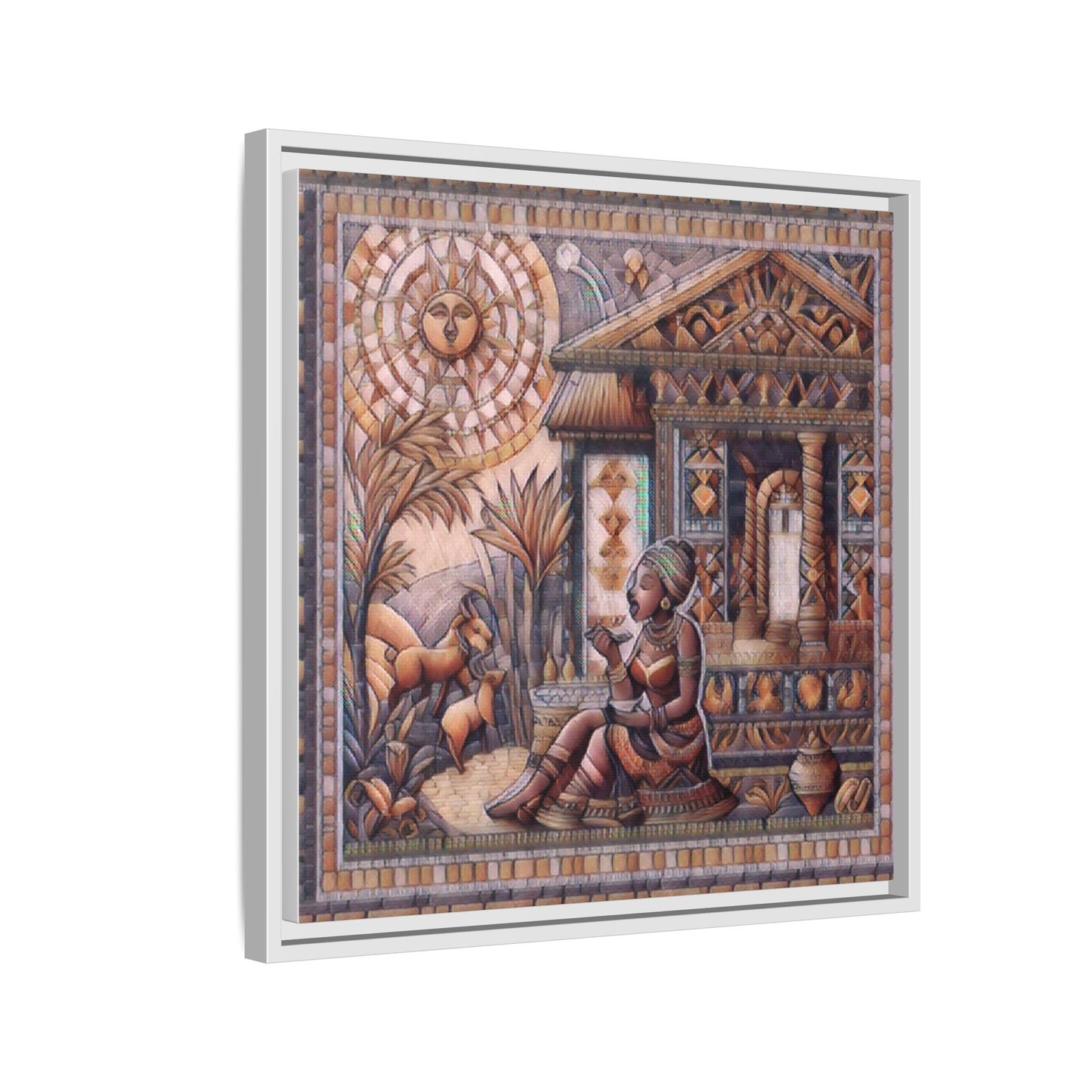 Egyptian Goddess Mosaic Framed Canvas Art — Colorful Ancient Ritual Wall Decor