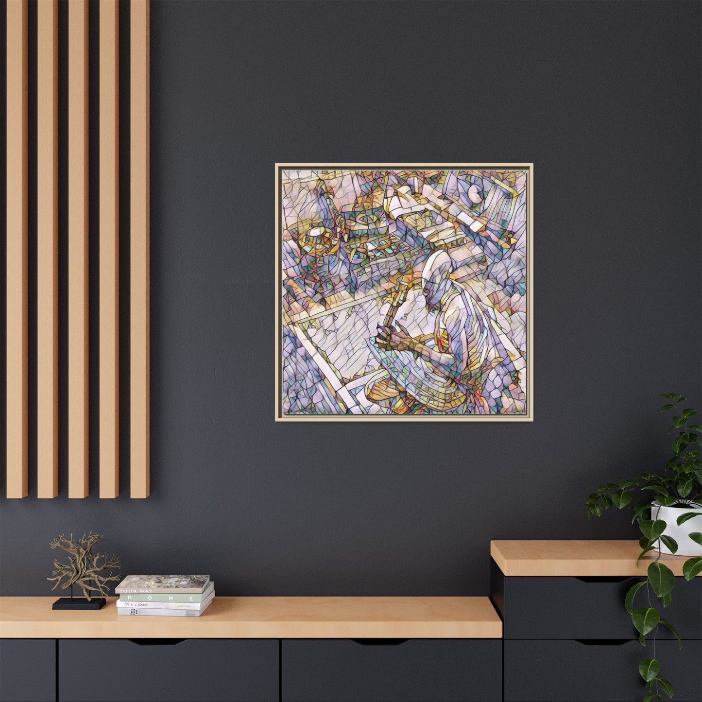 Stained-Glass DJ Matte Canvas Print (Framed) — Colorful Music Room Wall Art