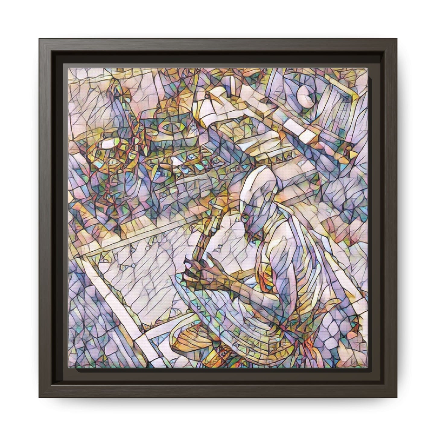 Stained-Glass DJ Matte Canvas Print (Framed) — Colorful Music Room Wall Art