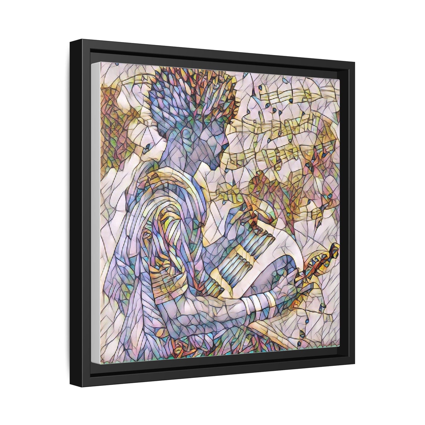 Abstract Jazz Musician Framed Canvas Art — Colorful Stained-Glass Style Wall Decor