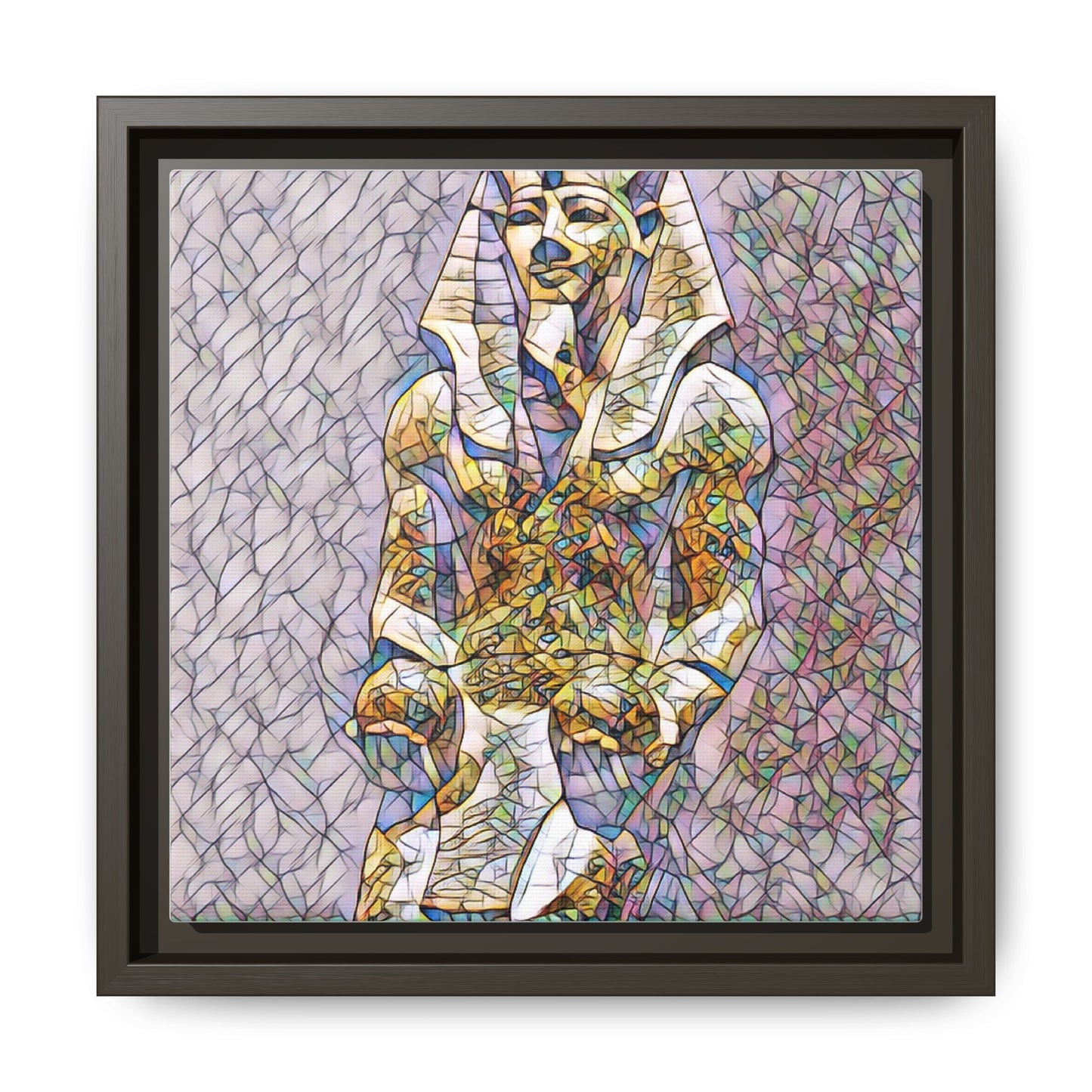 Framed Abstract Pharaoh Matte Canvas Wall Art — Multicolor Egyptian Statue Print