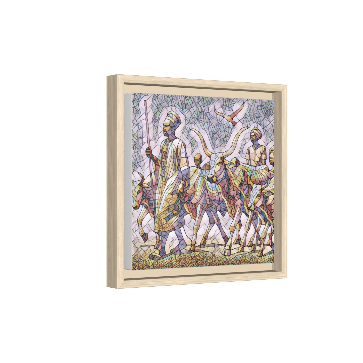 Framed Matte Canvas: Colorful African Herdsmen Art Print