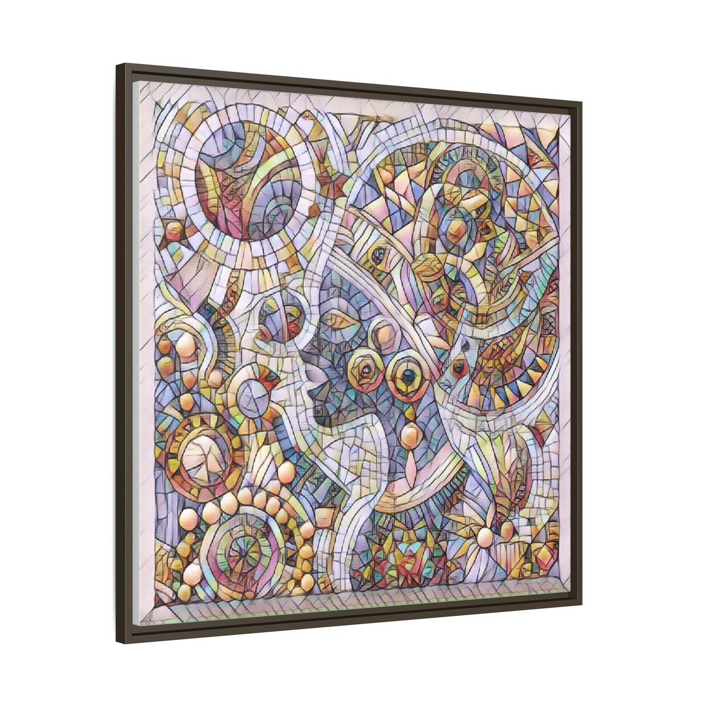 Abstract Mosaic Framed Canvas Art — Multicolor Geometric Wall Decor