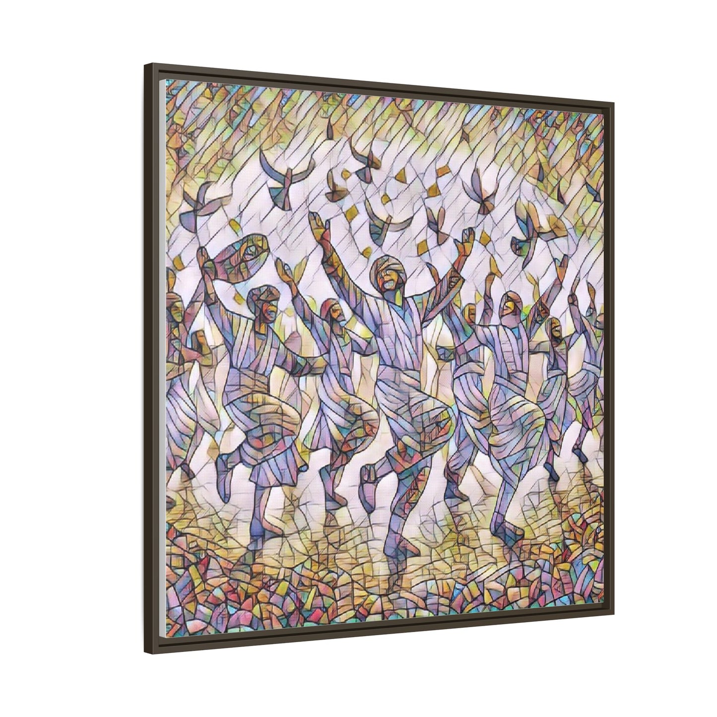 Framed Canvas Art - Joyful Dancers with Doves (Multicolor)