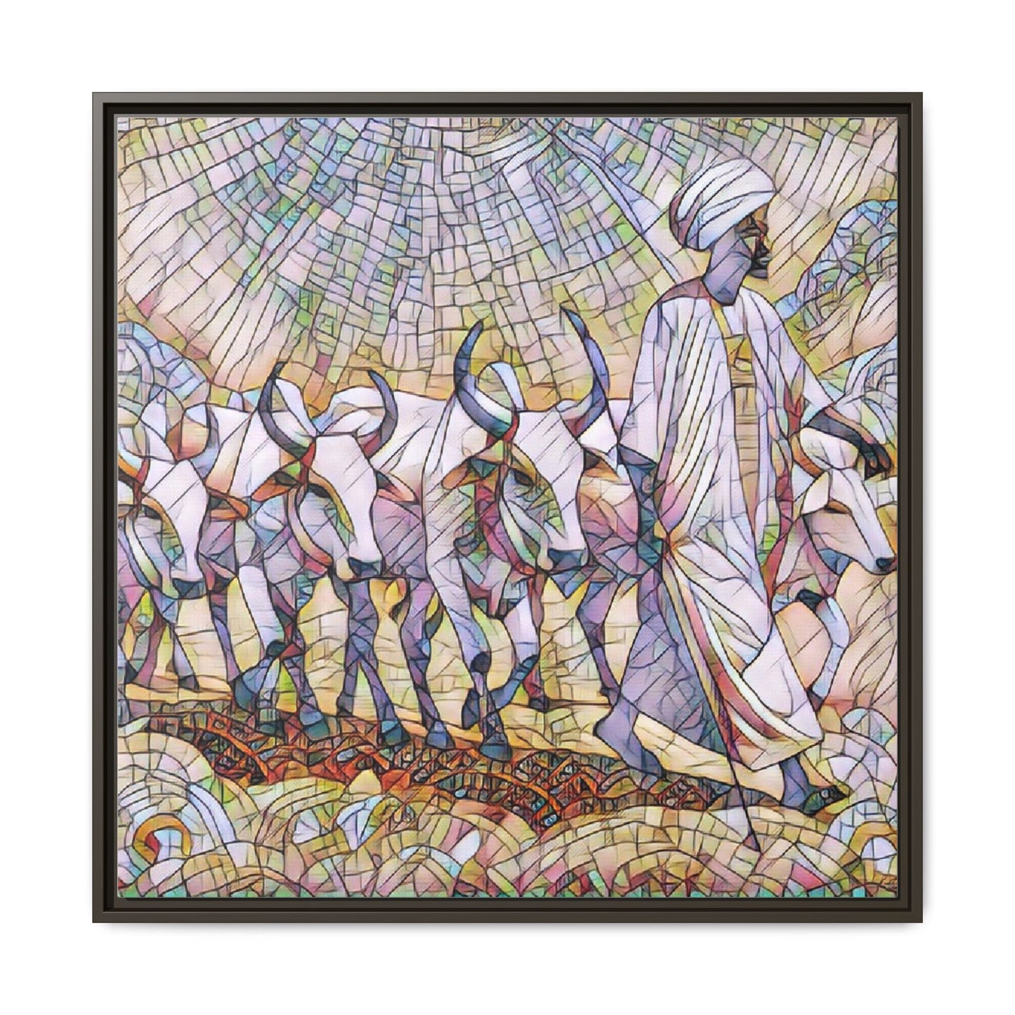 Framed Matte Canvas Art — African Herdsman Mosaic Print