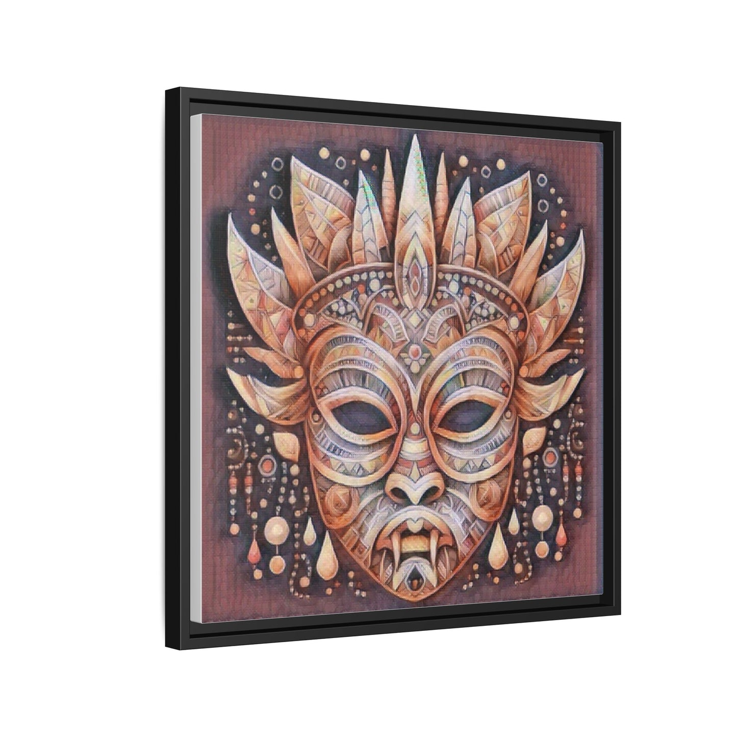 Tribal Sun Mask Framed Canvas Art — Boho Ethnic Wall Decor