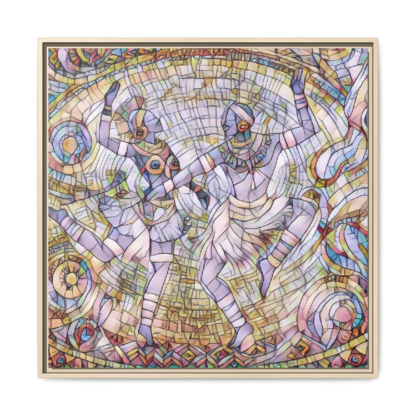Abstract Dancers Matte Framed Canvas Wall Art — Multi‑Color Stained Glass Style