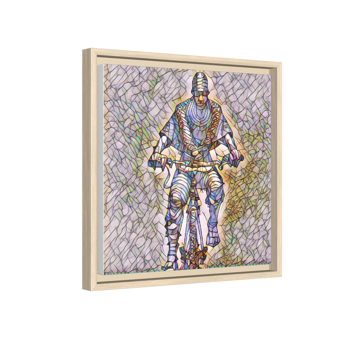 Framed Matte Canvas Art - Stylized Cyclist Illustration