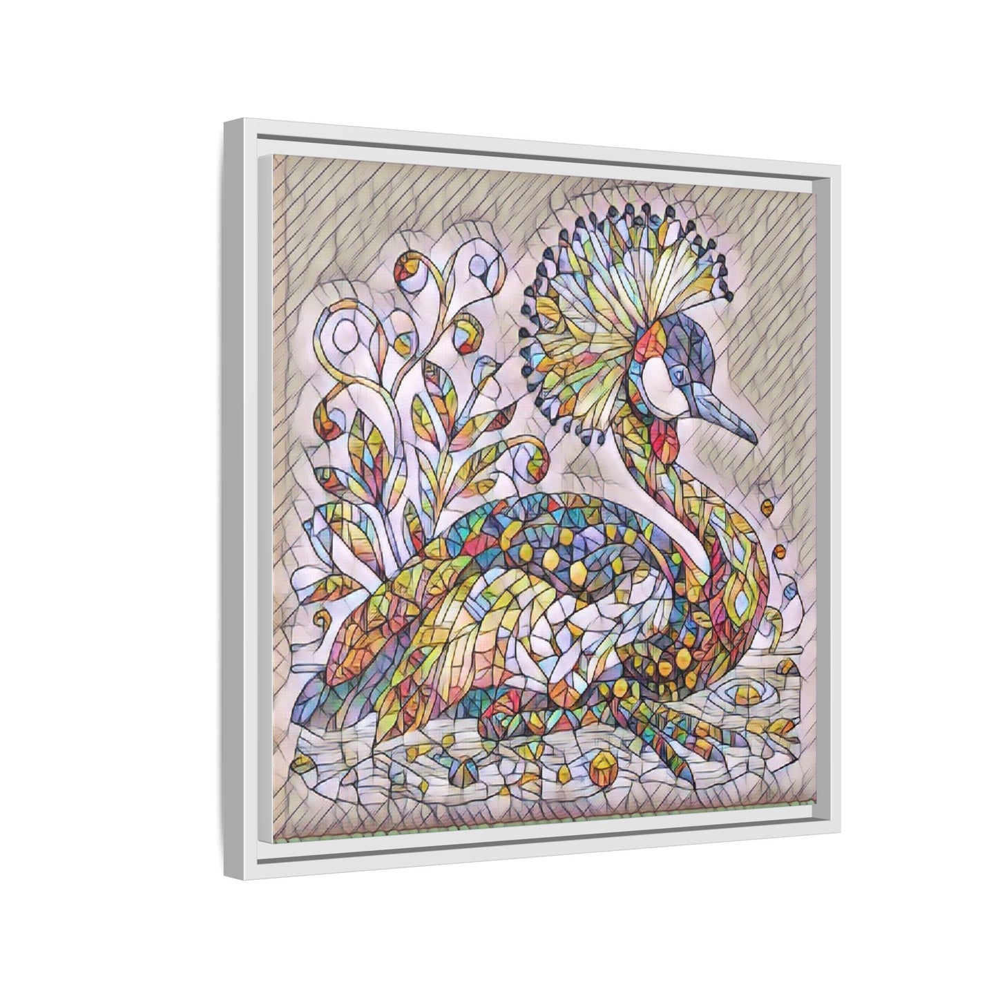 Colorful Peacock Mosaic Framed Canvas Art