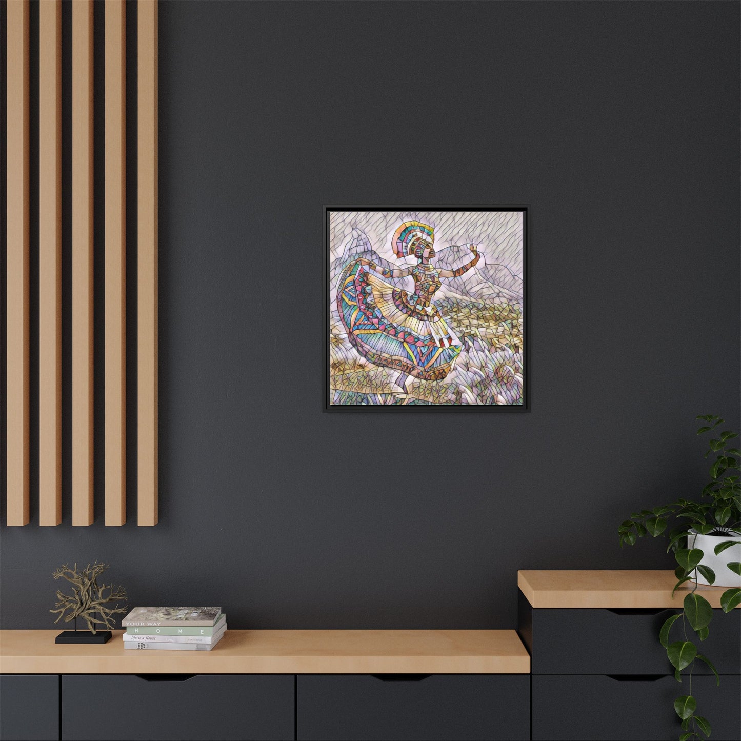 Ballerina Mosaic Framed Canvas Print — Colorful Ethnic Dance Wall Art