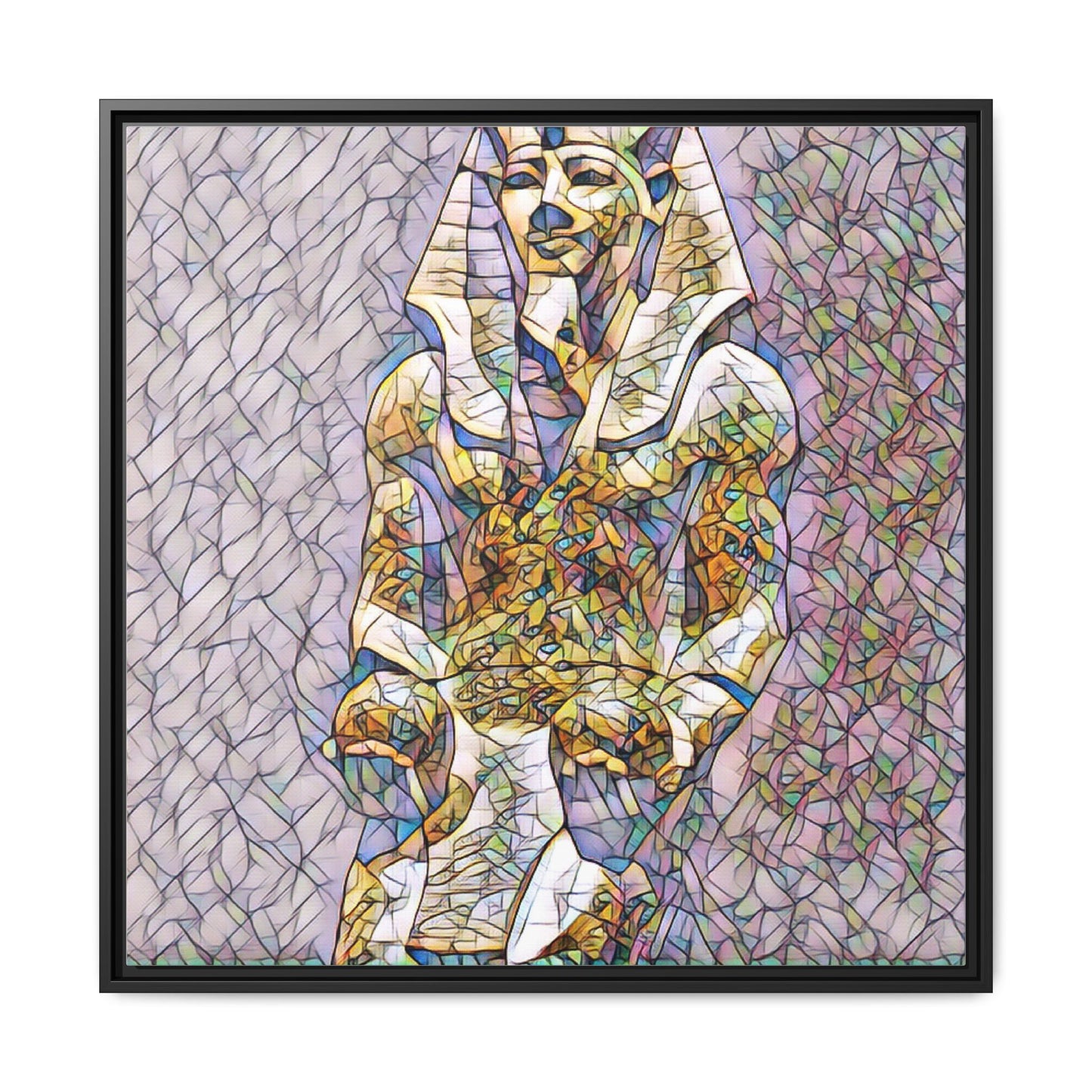 Framed Abstract Pharaoh Matte Canvas Wall Art — Multicolor Egyptian Statue Print