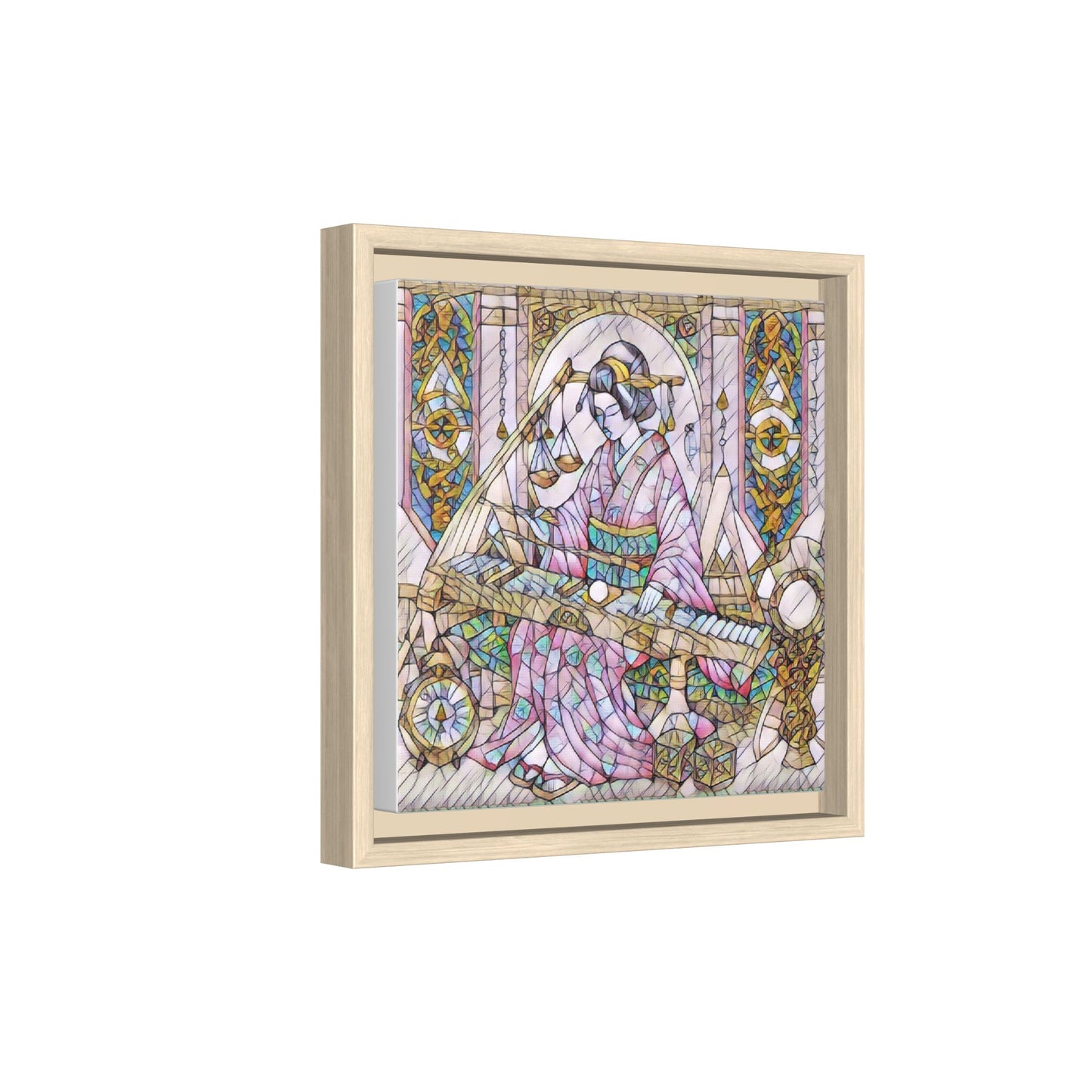 Framed Matte Canvas — Geisha Harp Stained-Glass Art Print