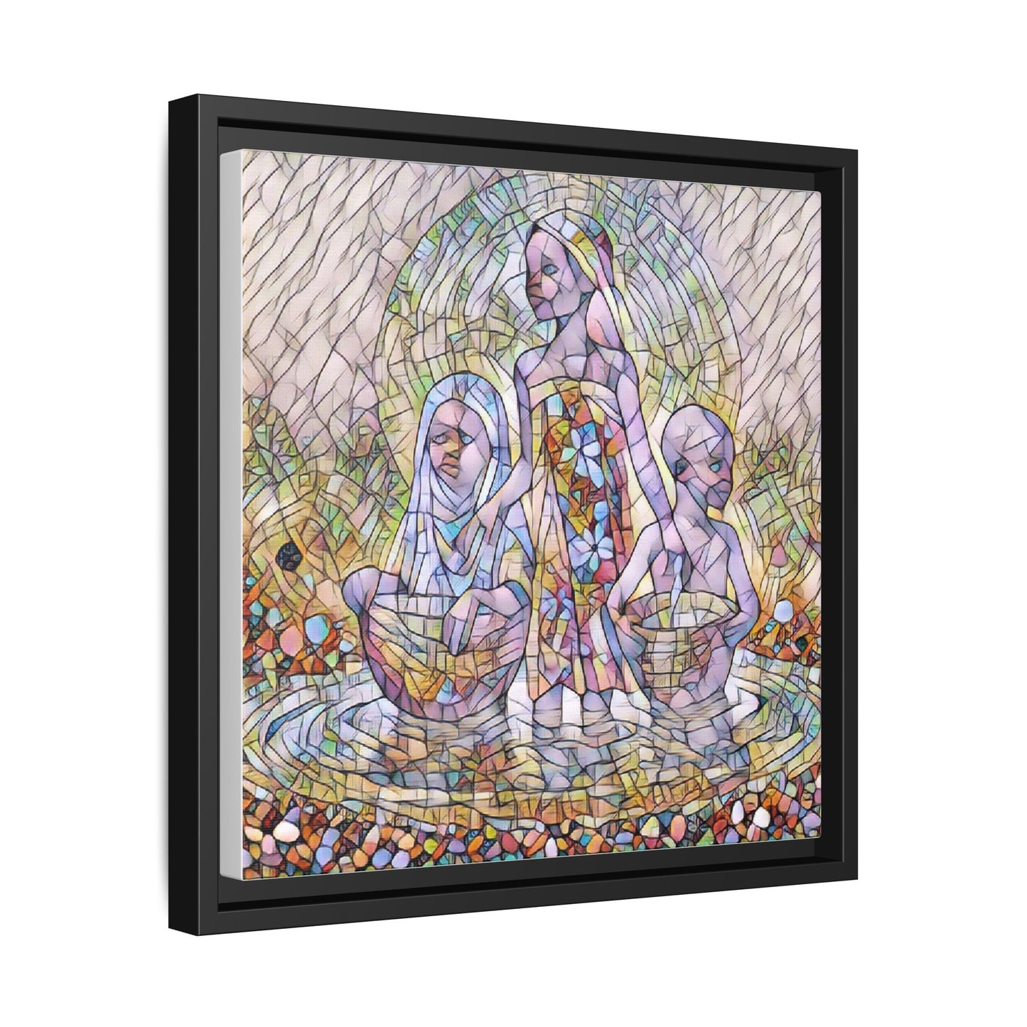 Framed Matte Canvas Art — Stained Glass Trio Women Illustration